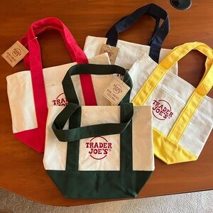Trader Joes Mini Canvas Tote Bags All 4 Colors Reusable Set of 4 New with Tags